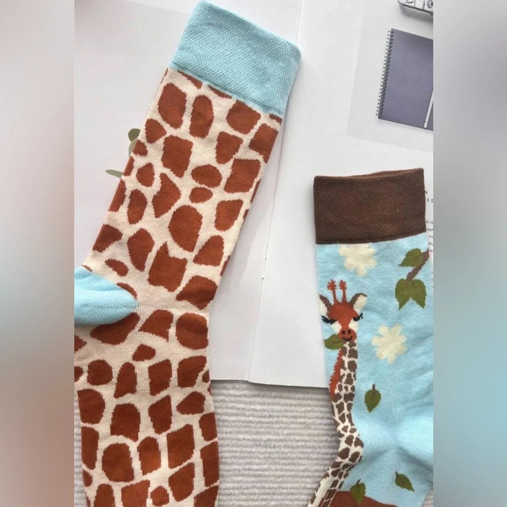 Giraffe print Socks mismatched soulmate funny Womens girls teens gift animal zoo